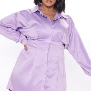 Fashion Nova Lavender Satin Long Sleeve Dress